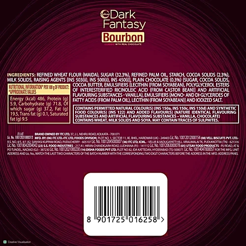 Parle Dark Fantasy Bourbon, Classic Biscuit Made With Real Chocolate, 99g - Image 3