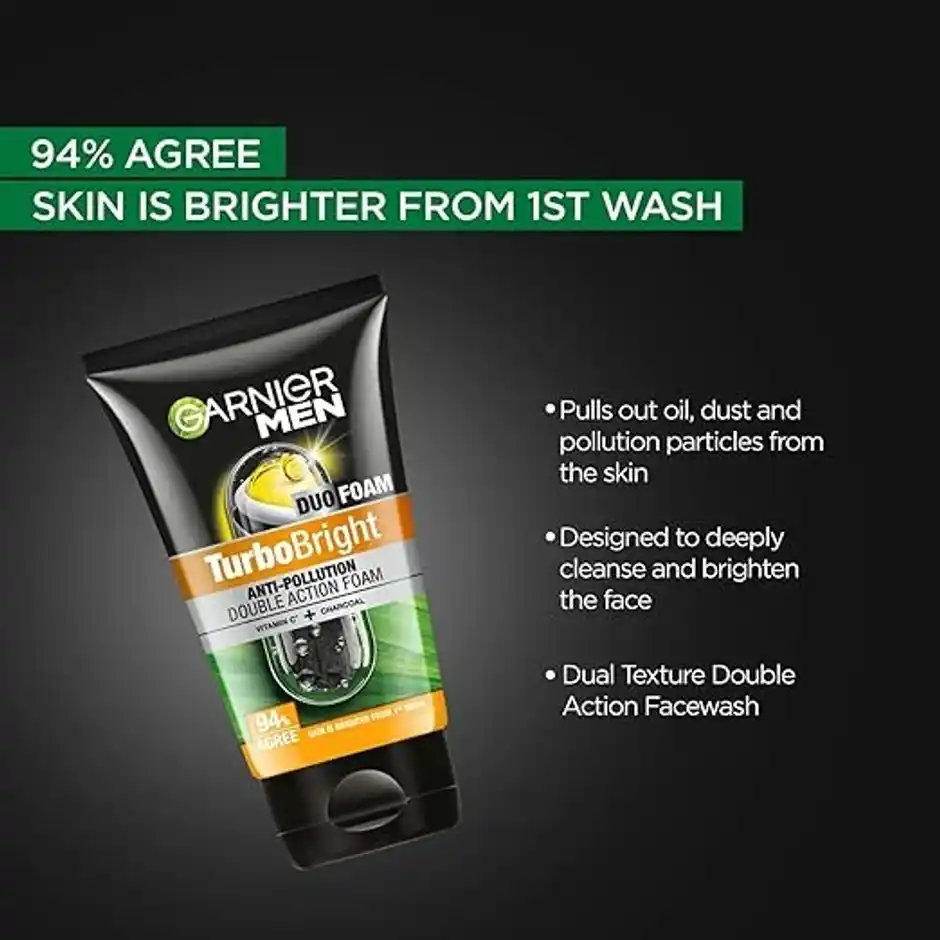 Garnier Men Turbo Bright Anti-Pollution Double Action Face Wash - Image 5