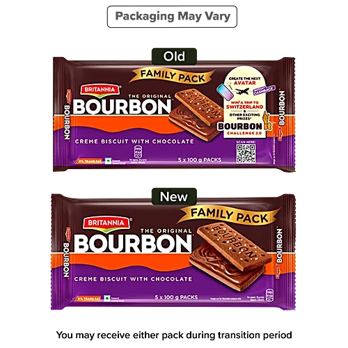 Britannia The Original Bourbon Creme Biscuit - With Chocolate, 500 g (Pack of 5)