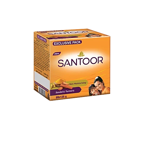 Santoor Skin Moisturizing Sandal & Turmeric Bathing Soap, 125 g (Pack of 8) - Image 2