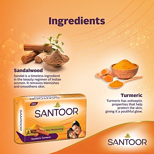 Santoor Skin Moisturizing Sandal & Turmeric Bathing Soap, 125 g (Pack of 8) - Image 6