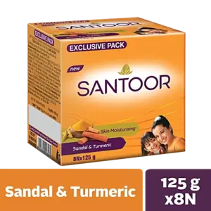 Santoor Skin Moisturizing Sandal & Turmeric Bathing Soap, 125 g (Pack of 8)