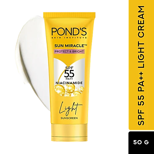 Ponds Sun Miracle SPF 55 PA++ Sunscreen - With Niacinamide, Light, Protect & Bright, 50 g