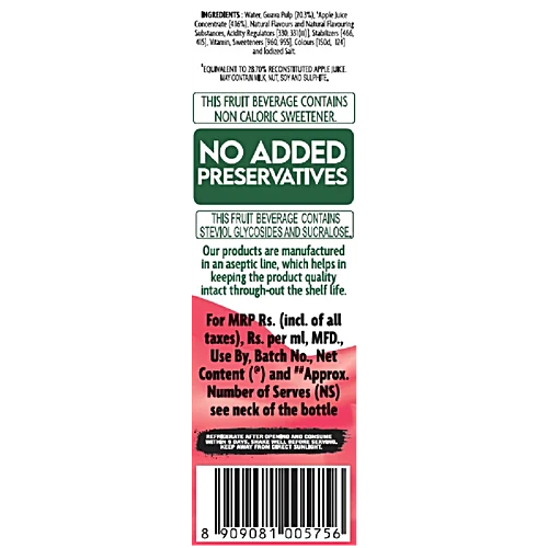B Natural No Added Sugar Guava Fruit Beverage, 750 ml - Image 3