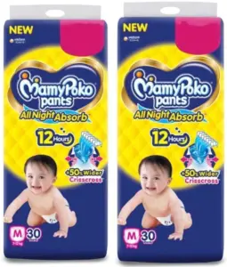 All Night Absorb Pant Style Baby Diapers Medium(m) 30+30 Count 7-12 kg – M