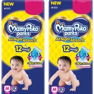 All Night Absorb Pant Style Baby Diapers Medium(m) 30+30 Count 7-12 kg - M