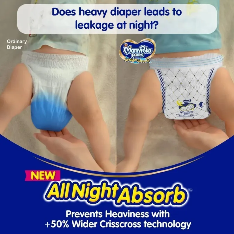 All Night Absorb Pant Style Baby Diapers Medium(m) 30+30 Count 7-12 kg - M - Image 4