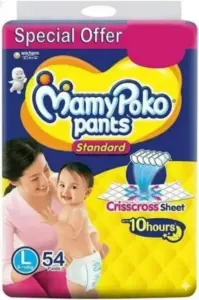 MAMY POKO PANTS Standard Upto 10 hours Pant Style Large Size Baby Diaper (9-14 kg weight) – L (54 Pieces)