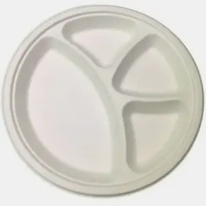 MARC Sugarcane Bagasse 4-CP Round Plate Dinner Plate (Pack of 25, Microwave Safe)