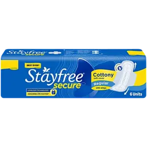 STAYFREE Sanitary Pads - Secure Cottony Soft With Wings, 6 pcs