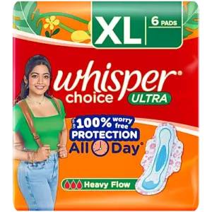Whisper Choice Ultra Sanitary Pads For Heavy Flow - All Day Protection, XL, 6 pcs
