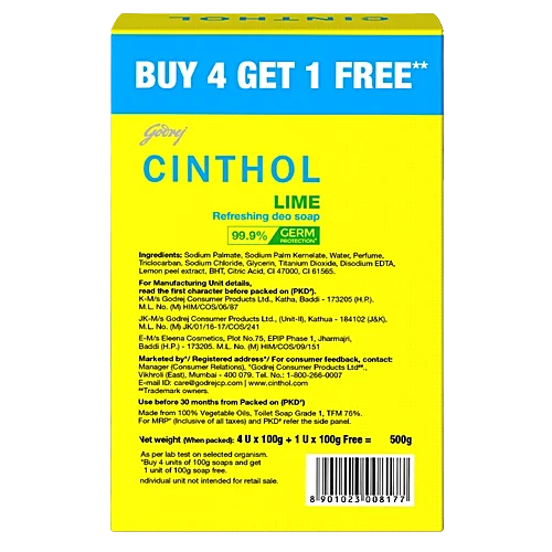 Cinthol Lime Refreshing Deo Soap, 100 g ( Buy 4 get 1 free ) - Image 4