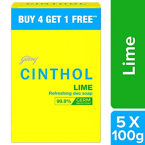 Cinthol Lime Refreshing Deo Soap, 100 g ( Buy 4 get 1 free )