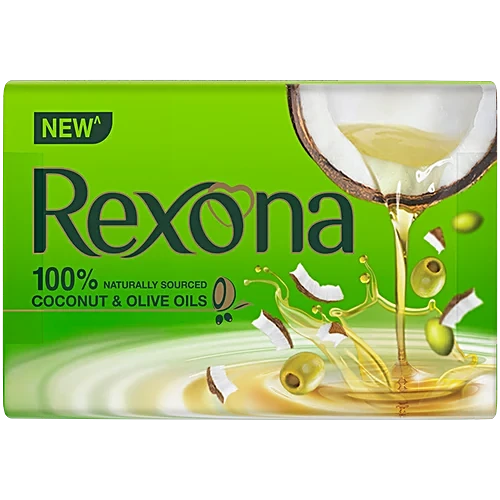 Rexona Coconut & Olive Oil Soap Bar, 100% Naturally Sourced, 400 g (4x100 g)