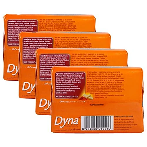 Dyna Premium Beauty Sandal & Saffron Extract Bath Soap, Made from 100% Vegetable Oils, 100 g Pack of 4 - Image 2