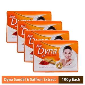 Dyna Premium Beauty Sandal & Saffron Extract Bath Soap, Made from 100% Vegetable Oils, 100 g Pack of 4