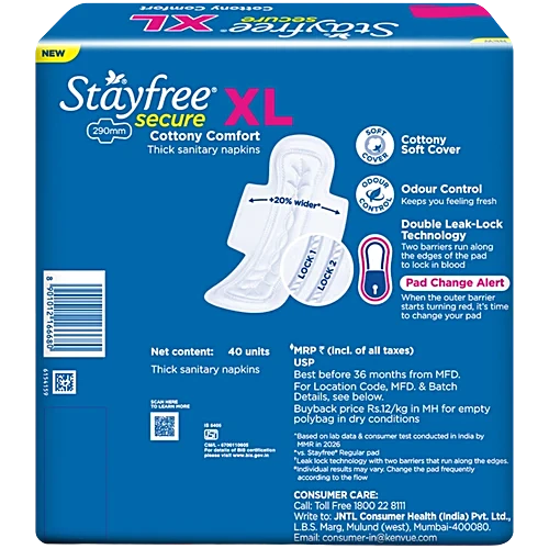 STAYFREE Secure Cottony Comfort Sanitary Pads - XL, 40 - Image 2