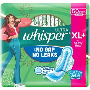 Whisper Ultra Upto No Gap No Leaks Sanitary Pads For Heavy Flow - XL+, 50 pcs