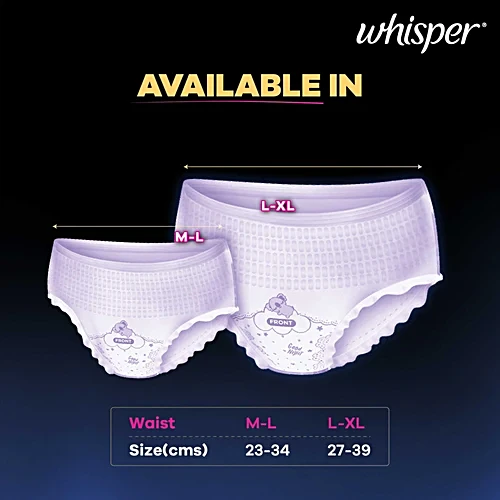 Whisper Super Absorbent Period Panty - 360 Degree Leakage Protection For Heavy Flow, M-L, 2 pcs - Image 4
