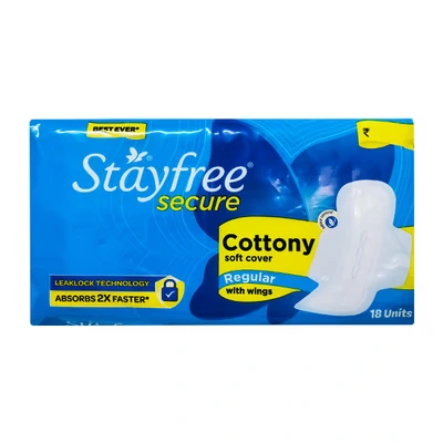 Stayfree Secure Cottony Soft Cover with Wings Sanitary Pads - Regular 18's
