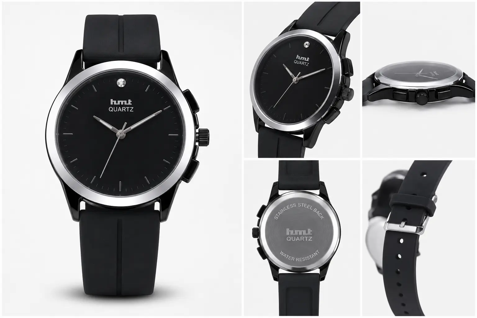 HMT Quartz Black Analog Men's Watch with Silicone Strap