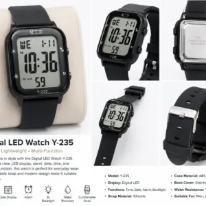 Y-235 Digital LED Sports Watch for Men & Boys | Black Silicone Strap