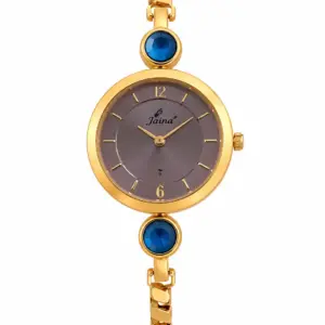 Jaina Ladies Analog Bracelet Watch | Gold Finish with Blue Crystal Stone