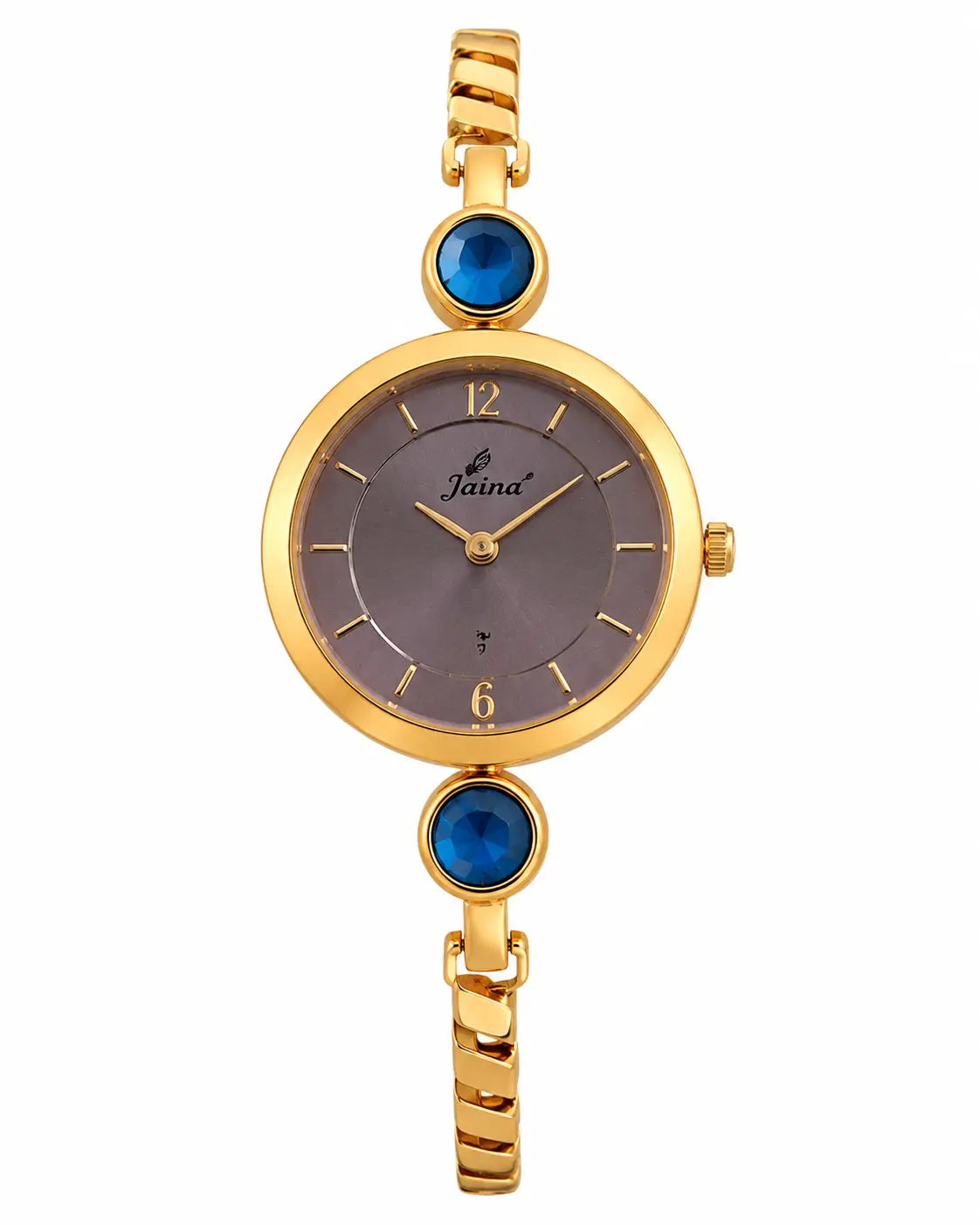 Jaina Ladies Analog Bracelet Watch | Gold Finish with Blue Crystal Stone
