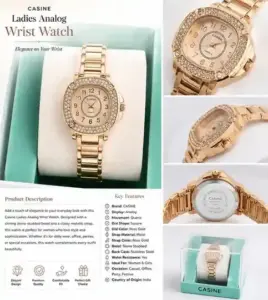 CASINE Ladies Analog Wrist Watch | Rose Gold Metal Strap | Stone Studded Bezel
