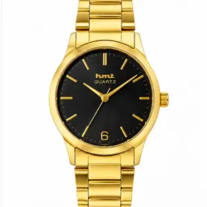 HMT Quartz Gold Analog Men's Wrist Watch with Black Dial
